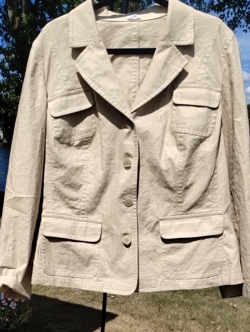 Women's Tan Linen Blend Tailored Button-Front Blazer